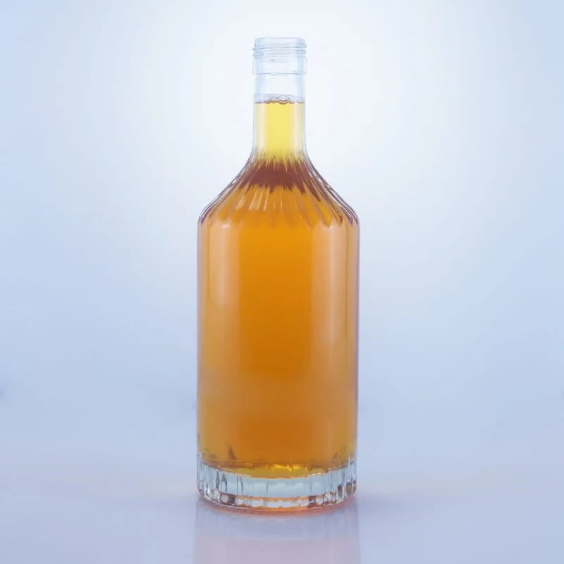 113-750ml embossed unique neck brandy glass bottle with screw cap